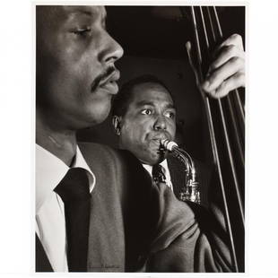 William Gottlieb (1917-2006), Charlie Parker with Tommy: gelatin silver print, signed in ink on recto, the verso with his signature, title, and negative date (c. 1948); also with his 1979 copyright hand stamp on verso, unframed. Sheet 13 7/8 x 11 1/8 in. Fr