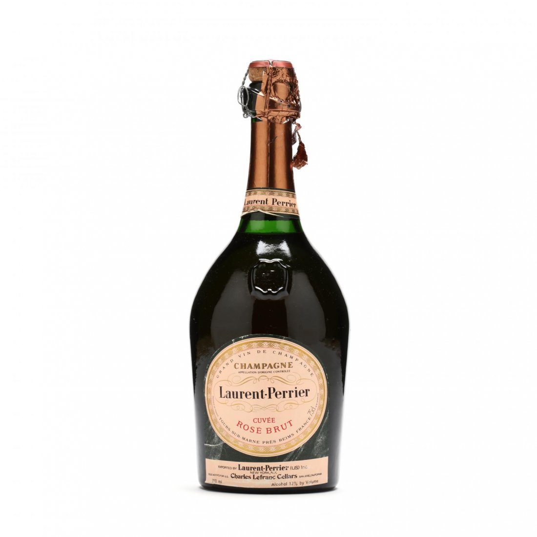Laurent-Perrier Champagne - NV: NV, Laurent-Perrier Champagne, Cuvee Rose Brut, thought to be from late 70s/early 80s, 1cm below bottom of foil, partially removed foil, lscl (1 750 ml)