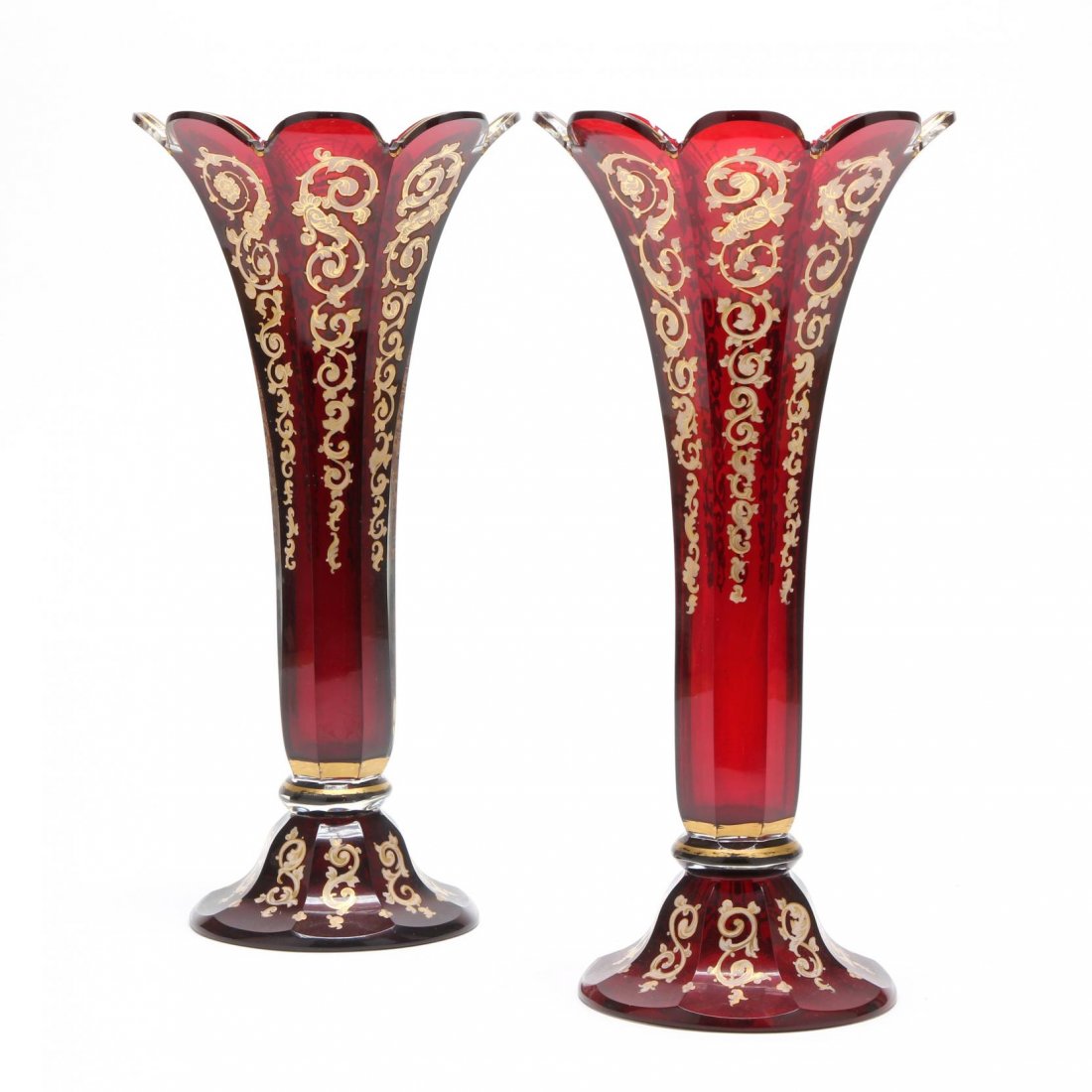 Pair of Bohemian Ruby Glass Trumpet Vases (1 of 6)