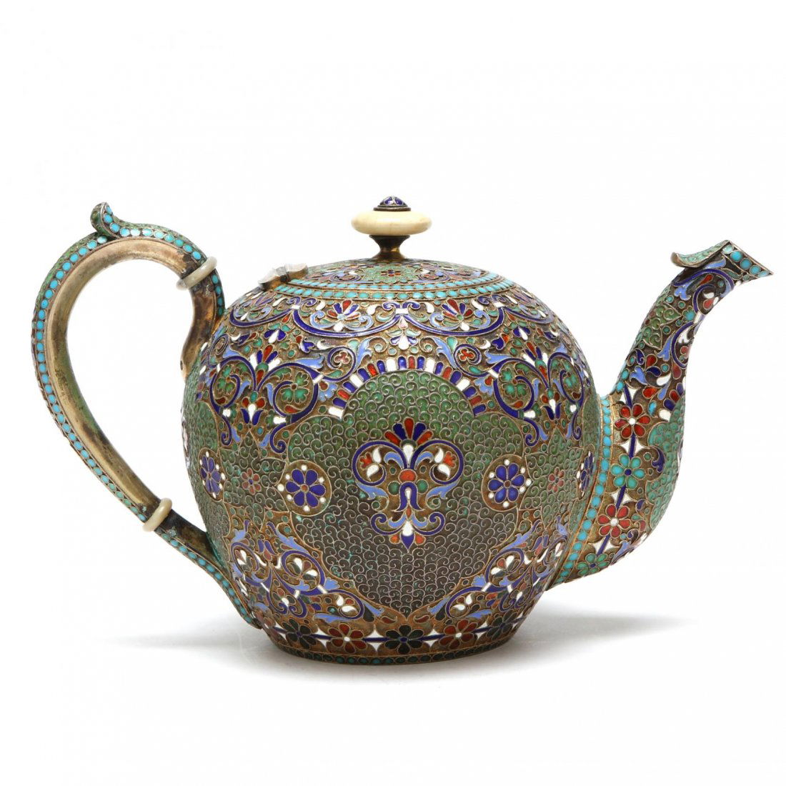 Russian Silver Gilt and CloisonnÃ© Enamel Teapot (1 of 6)