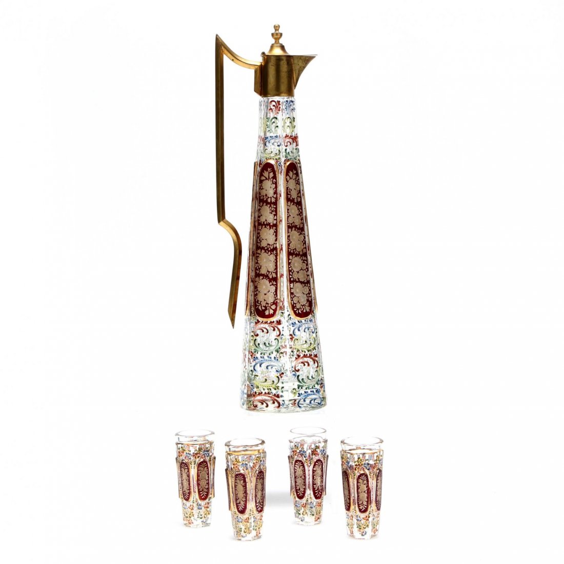 Moser Cranberry Glass and Enameled Cabochon Decanter (1 of 4)