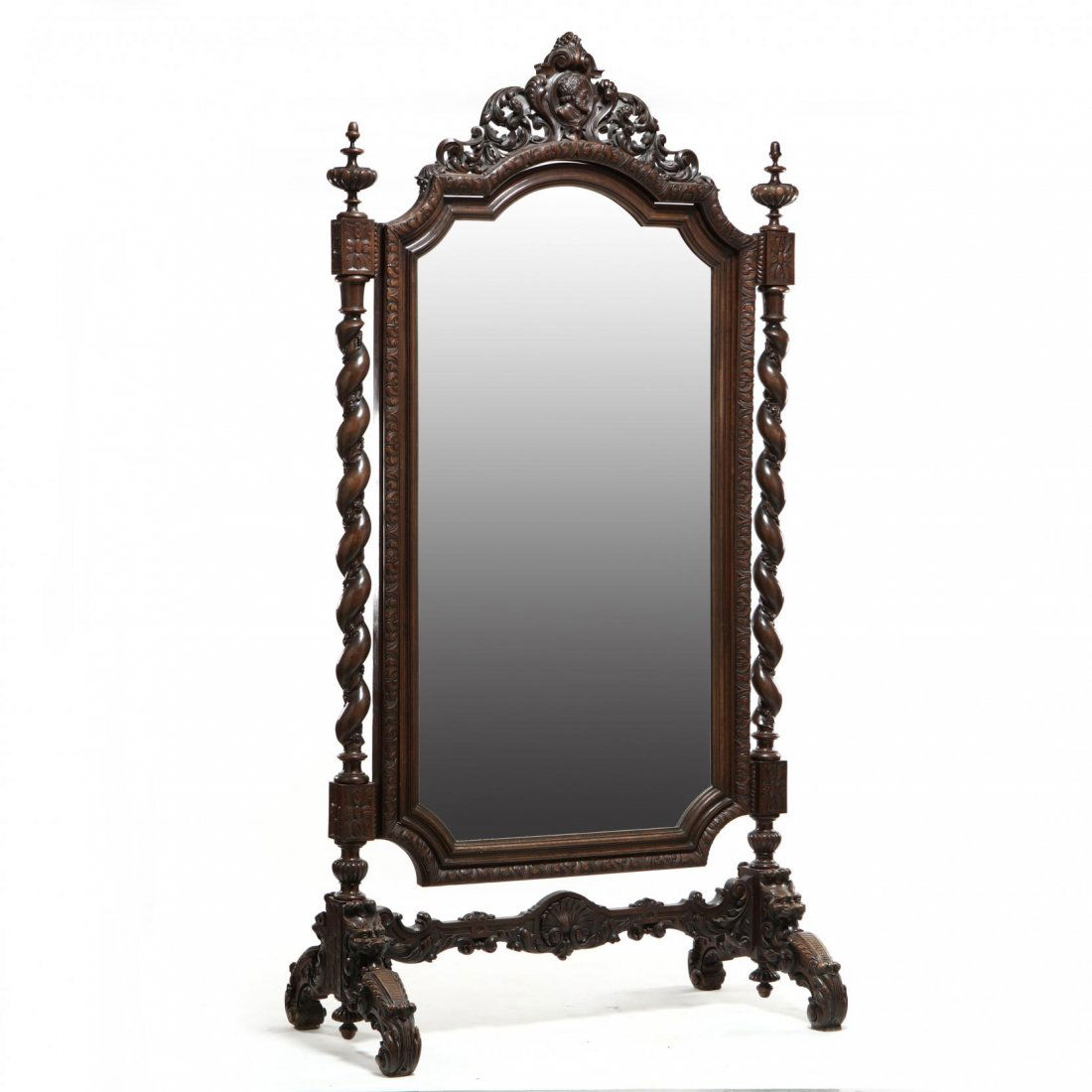 Monumental Carved Renaissance Revival Cheval Mirror (1 of 10)
