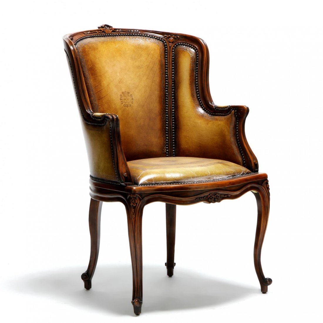 Louis XV Style Leather Wing Back Desk Chair (1 of 8)