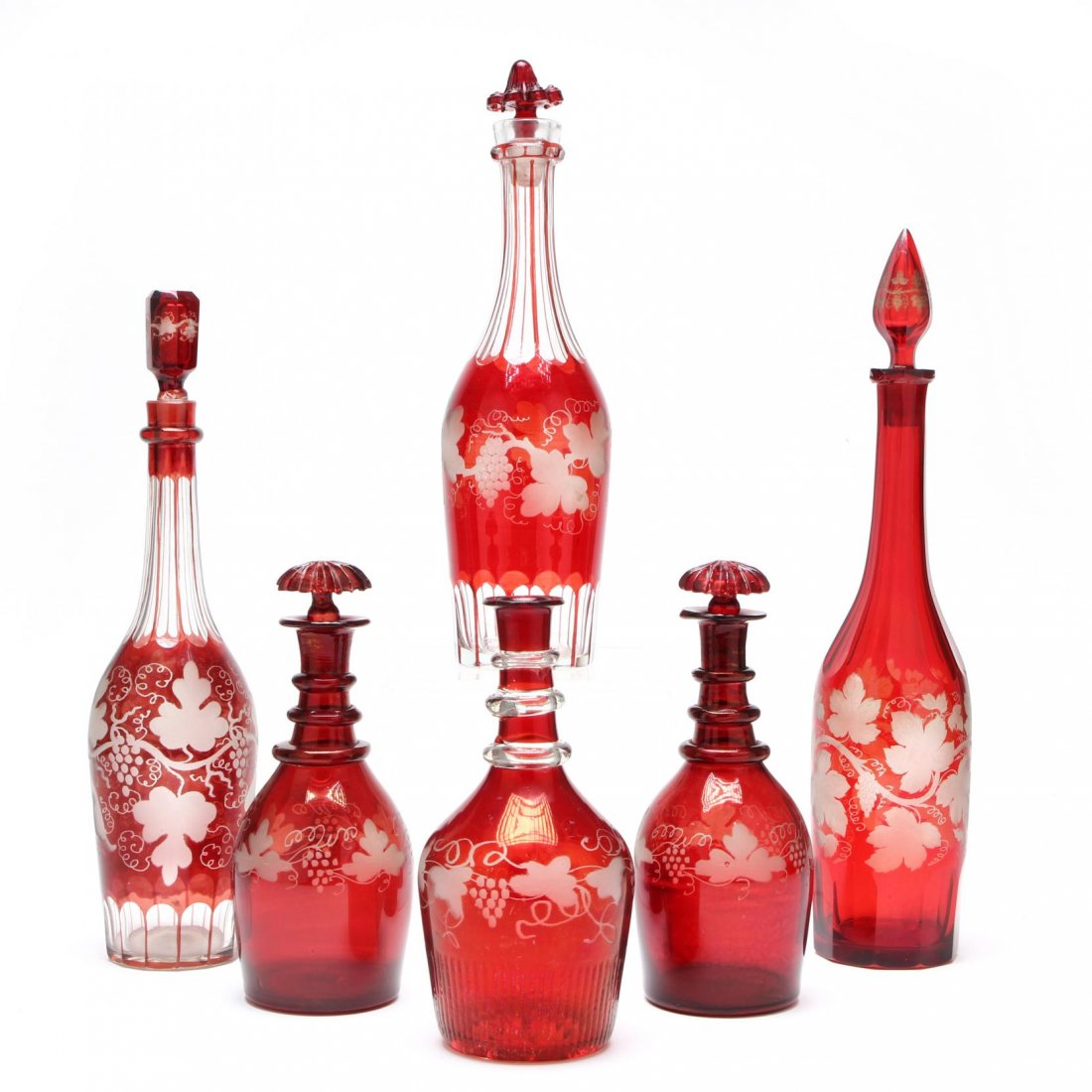 Six Bohemian Ruby Glass Decanters (1 of 10)