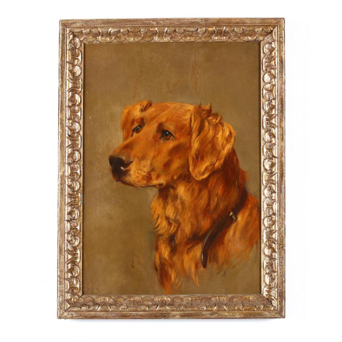 Arthur Wardle (British, 1864-1949), Portrait of a: oil on canvas (lined), signed lower left, presented in later carved and gilt wood frame. SS 17 x 12 in.; DOA 20 1/4 x 15 3/8 in. Wardle led the late nineteenth-century canine portraiture trend with hi