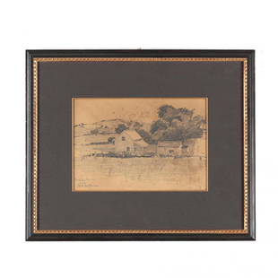 Margaret Jordan Patterson (MA, 1867-1950), Bristol: graphite on paper, signed and dated 1895 at lower left, matted and framed under glass. DOA 12.5 x 15 in.Additional high-resolution photos are available at LelandLittle.com