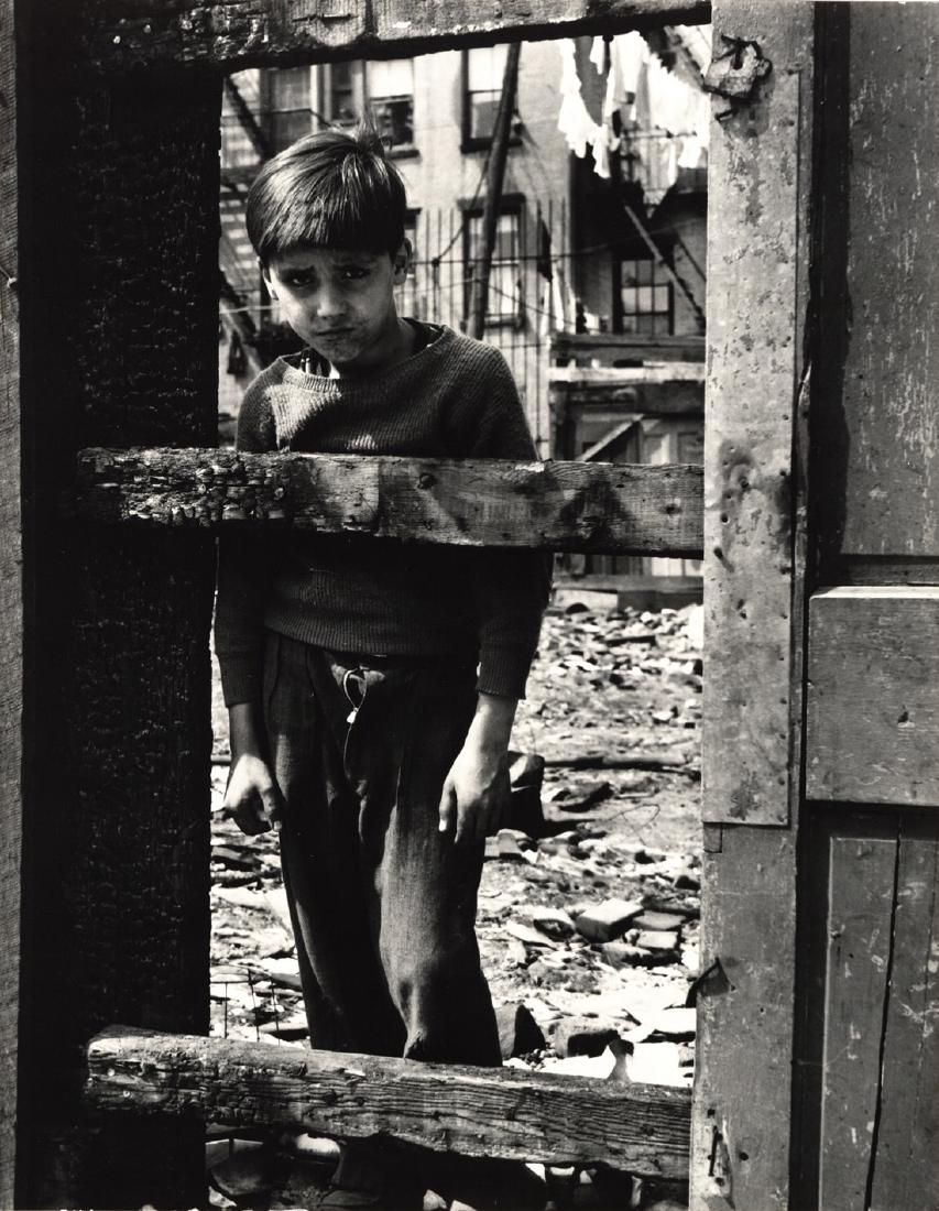 FAMED SAM MAHL PHOTO \" LOOKING THROUGH WOODEN SLATS": BY WORLD RENOWNED PHOTO LEAGUE MEMBER SAM MAHL (1913-1992).Long before BILLIE JOEL penned \"A NEW YORK STATE OF MIND\" ,Sam Mahl and the members of THE PHOTO LEAGUE including the likes of Sid Grossman