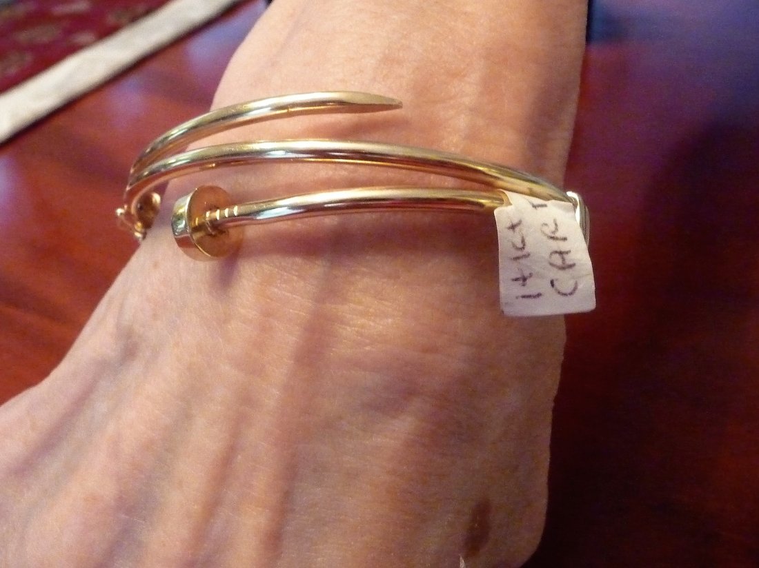 14K DESIGNER BUTTON BANGLE BRACELET (1 of 5)