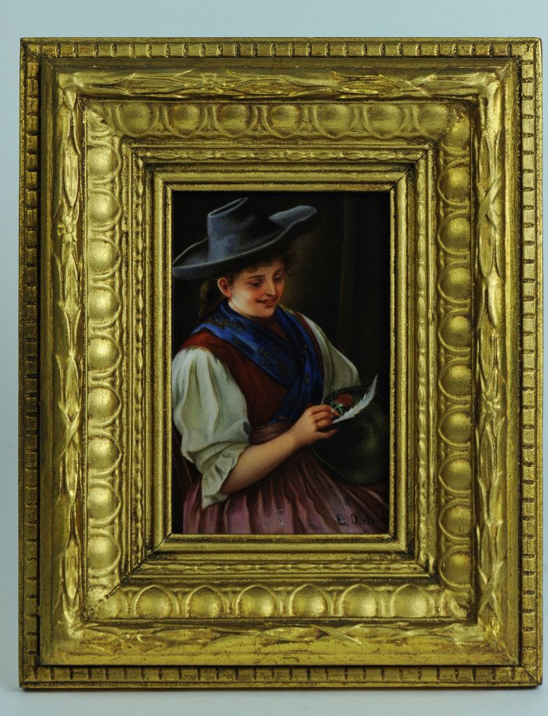 BERLIN KPM PORCELAIN PLAQUE: 19th century Berlin KPM plaque, hand painting on porcelain, signed E. DIETRICH. 6" X 4" Estimate $900-1000