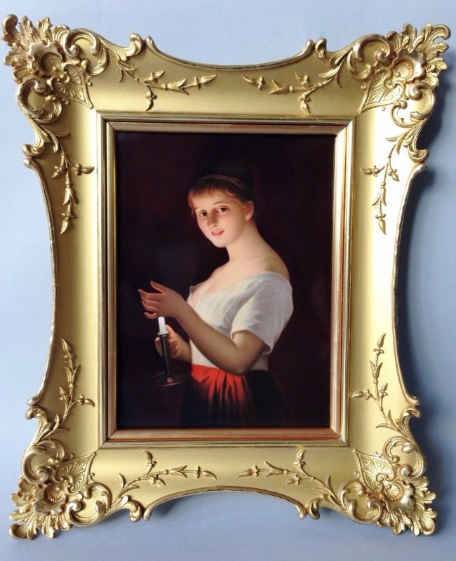 KPM PLAQUE "GUTE NACHT": 19th century Berlin KPM plaque of ""gute nacht"", in original giltwood frame ,scepter and kpm marks. perfect condition, no restoration,no scratches 8"x6". ESTIMATE $1,500-$2,000