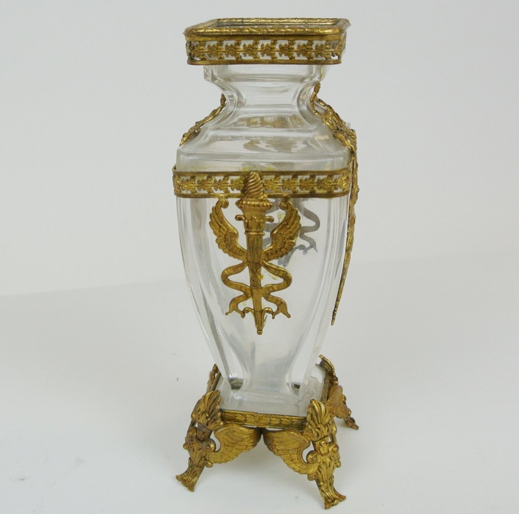 BACCARAT STYLE CRYSTAL VASE WITH ORMOLU MOUNTS