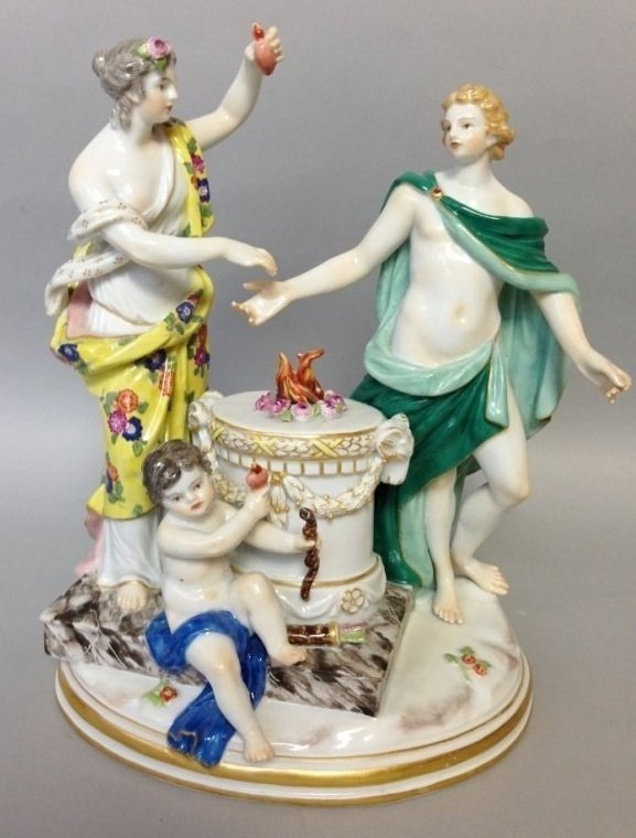 MEISSEN GROUP: Cross swords marks seize 7.5\" h .Estimated $1,200-$1,500