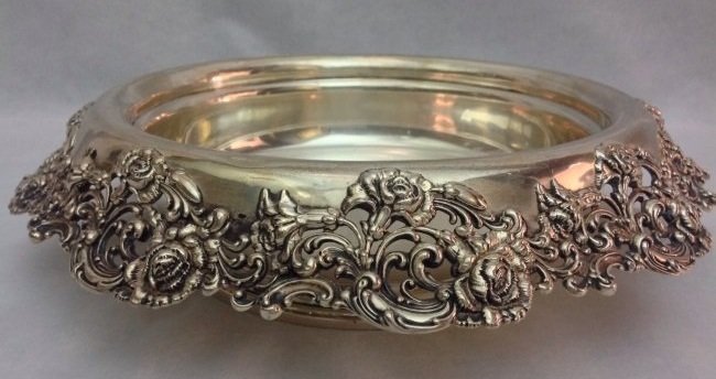 STERLING SILVER ROCOCO BOWL: American sterling silver rococo bowl, by Black Starr & Frost . 13" diameter, 3.75" h Estimate $1500-2000