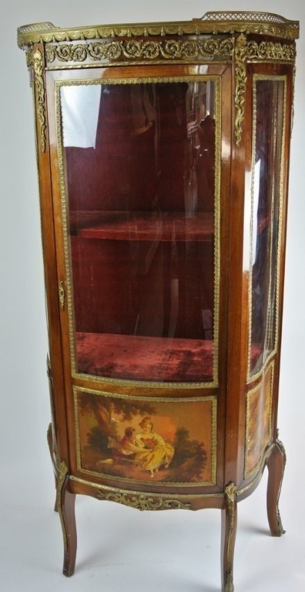19TH CENTURY VERNIS MARTIN VITRINE: 19th century Vernis Martin and ormolu mounted marble top vitrine. Estimate $1000-1200