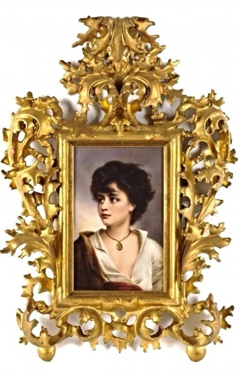 BERLIN KPM PORCELAIN PLAQUE: A 19th century Berlin KPM porcelain plaque , with a florentine giltwood frame, porcelain measures 9.5" x 5.5" .Estimate $2.500-3.000