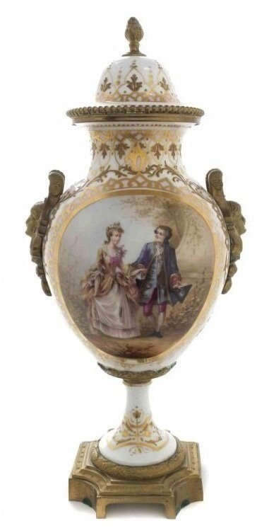 19TH CENTURY SEVRES PORCELAIN VASE: A 19th century ormolu mounted Sevres porcelain vase , measuring 14.5" high , perfect condition .. Estimate $600-800