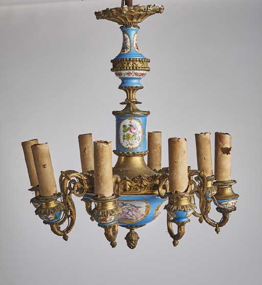 Antique 19C Sevres Porcelain Cherubs French Chandelier - Antique 19C Sevres Porcelain Cherubs French Chandelier