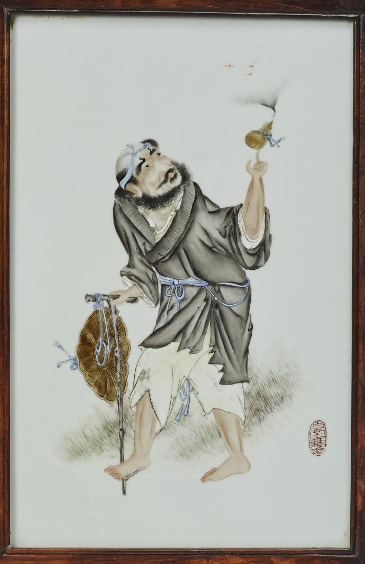 Old Chinese Porcelain Table Screen Plaque on Stand (1 of 6)
