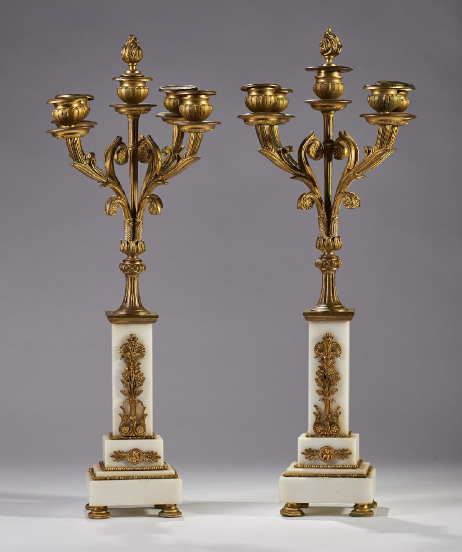 Pair French 19C Brass Ormolu Marble Candelabra (1 of 6)