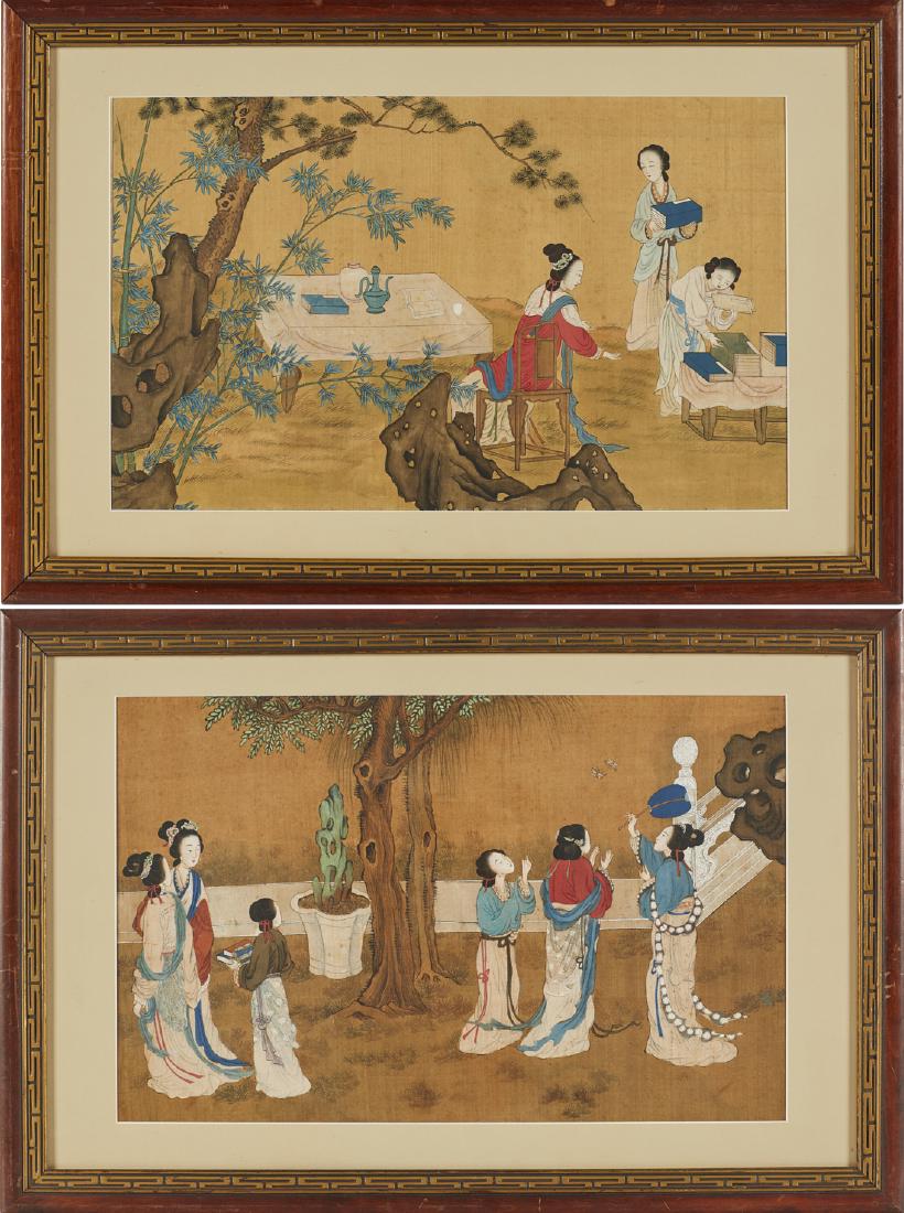 Pair Chinese 19C Painting Silk Students Landscape (1 of 13)