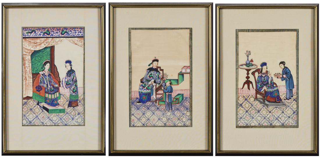 Chinese 19C Royalty Servants Watercolor Paintings (1 of 11)