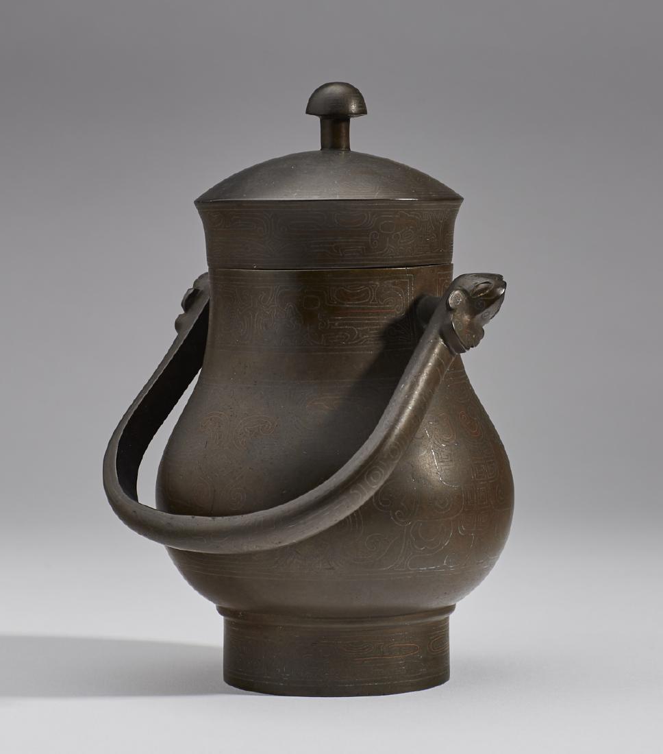 Antique Chinese Bronze Ritual Handled Wine Vessel