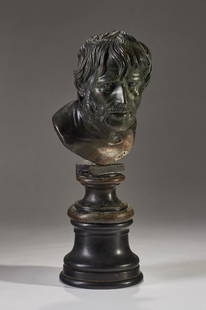 Antique Bronze Bust of Roman - Seneca the Younger: Antique 19th century bronze bust of Seneca the younger. Bust of the Roman Stoic philosopher after Lucas Vorsterman's engravings of 12 philosophers. Mounted on metal base, possibly added later, and sit