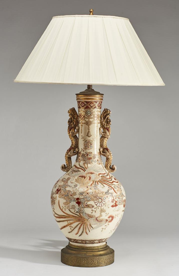 Old Japanese Satsuma Phoenix Bird and Dragon Lamp (1 of 4)