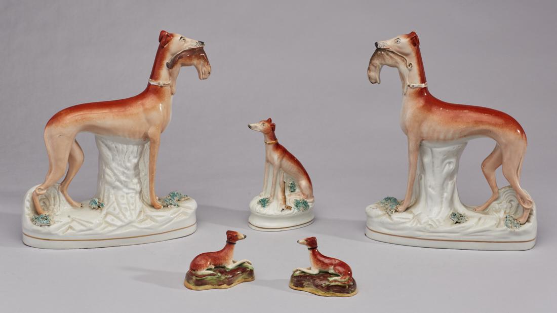Group of 19C English Staffordshire Greyhound Dogs (1 of 6)
