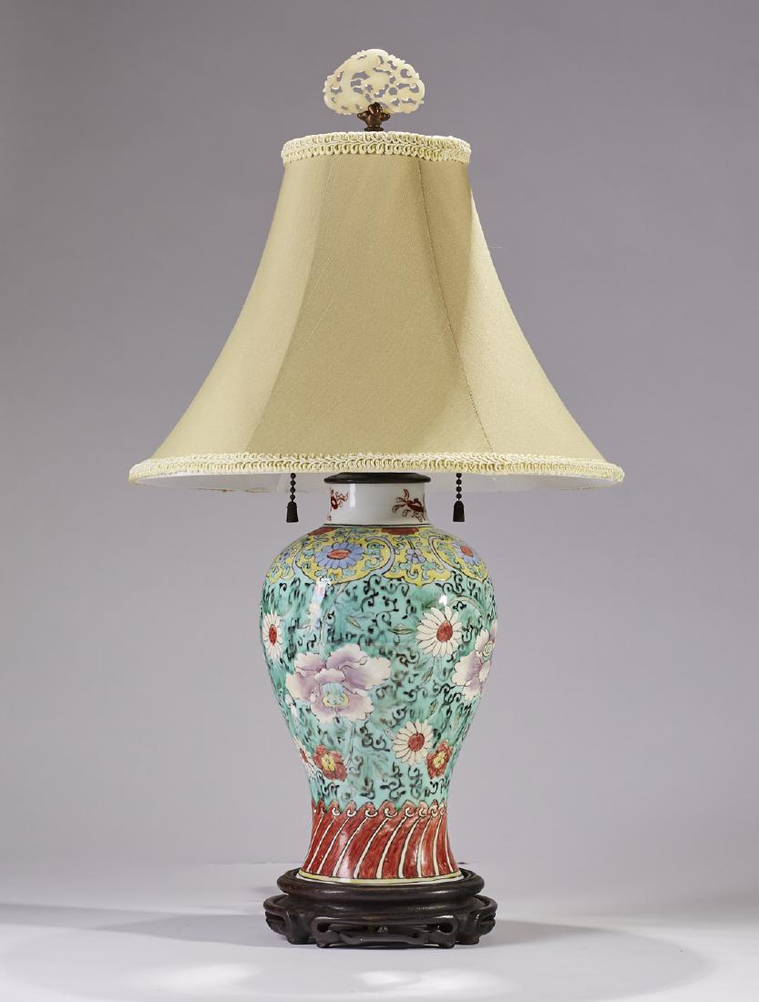 Chinese 19C Qing Famille Verte Porcelain Vase Lamp (1 of 4)