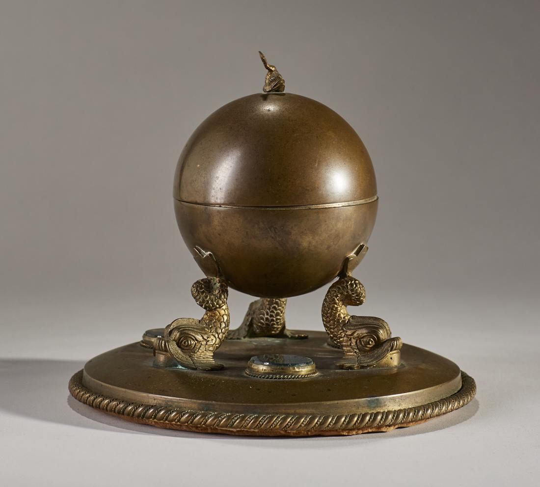Continental 19C Brass Dolphin and Agate Box (1 of 7)