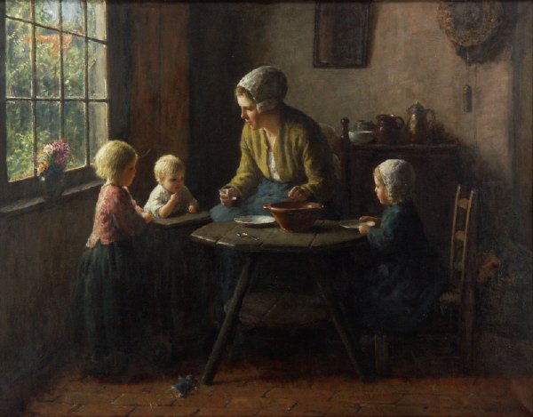 Bernard Pothast (Dutch 1882-1966) o/c Oil Painting: Bernard Pothast Dutch 1882-1966 Painting Bernard Pothast (Dutch, 1882-1966). "Thrice Blessed". Oil on canvas. Signed lower right "B. Pothast". In good condition with original gilt frame. Ex: Estate of