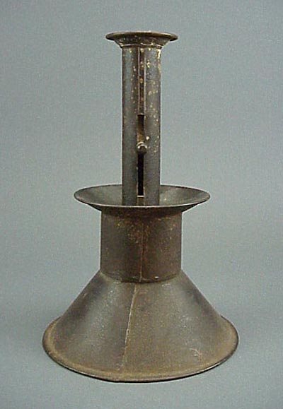 Old Large Antique Tin 19th C. Push Up Candlestick - 2