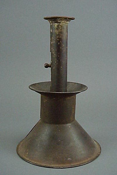 Old Large Antique Tin 19th C. Push Up Candlestick - 3