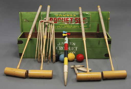 7 Jaques London Heath Surrey Antique Croquet Set W Box