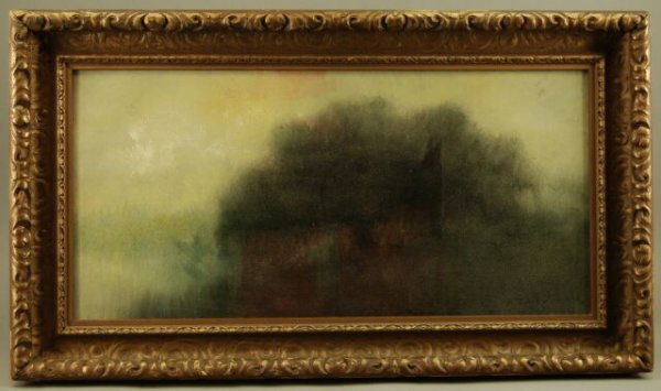 A.J. Drysdale 1870-1934 New Orleans Oil Painting: Alexander John Drysdale (American/New Orleans, 1870-1934) "Louisiana Bayou". Oil wash on artist board, measures 9" high 18" wide, signed and dated lower right "A. J. Drysdale 1918 " Original gilt fram