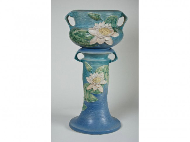 Roseville Water Lily Pottery Jardiniere Pedestal