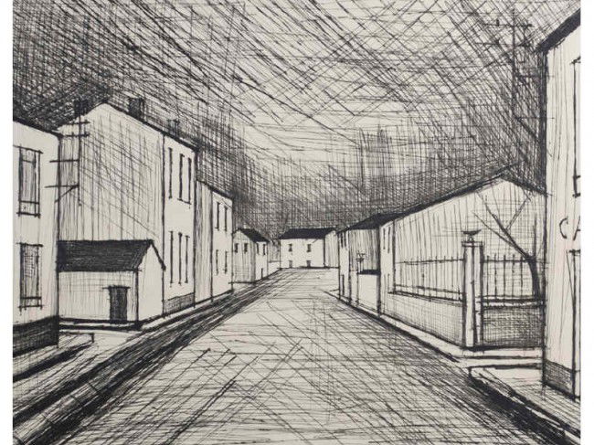 Bernard Buffet (1928-1999) "Tokyo" Drypoint Print: Bernard Buffet (1928-1999) "Tokyo Street Scene" Drypoint print - 1955. Signed in pencil in lower margin Bernard Buffet 107/125. Original frame and mat. This print includes the original sales receipt f