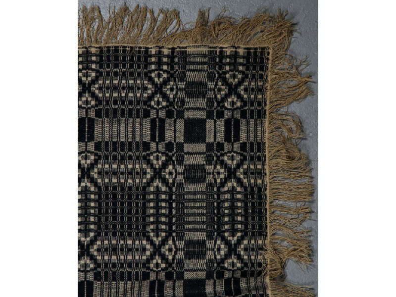 Handwoven 19th C. Blue White Summer Winter Coverlet: Blue 19th Century Summer/Winter Hand Made Coverlet. The two piece hand woven coverlet is in good condition and measures 97" x 82" including the fringe.