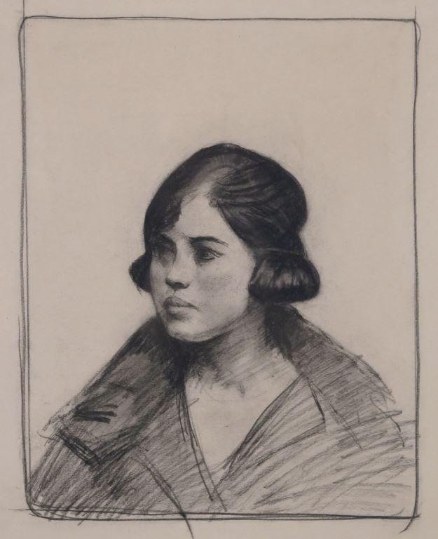 Guy Pene du Bois (American, 1884-1958) Drawing: Guy Pene Du Bois (American, 1884-1958) Drawing. Title - Portrait of a Young Woman. Charcoal and pencil drawing. Unsigned. On the reverse is the original James Graham & Sons invoice dated January 18, 1