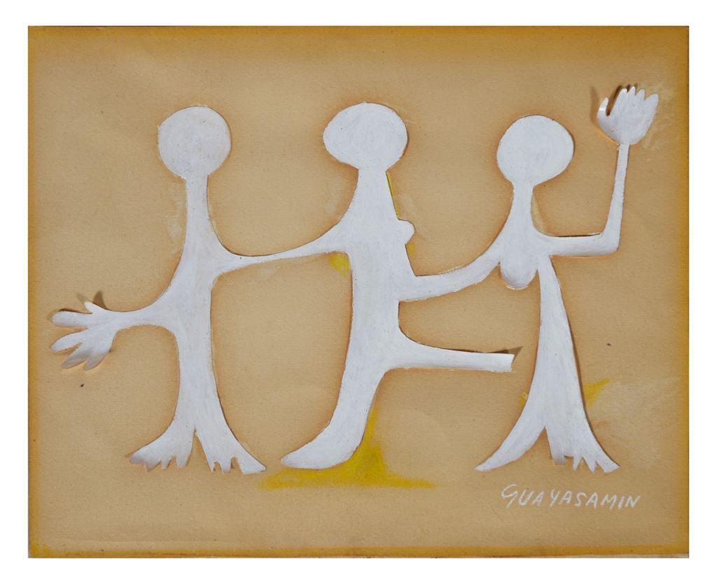 Oswaldo Guayasamin (Ecuadorian, 1919-1999) Painting Collage: Oswaldo Guayasamin (Ecuadorian - American, 1919-1999) Painting. Painted paper on paper collage painting. Signed lower right Guayasamin. Measures 8 inches high, 9.7 inches wide. Frame measures 9.5 inch