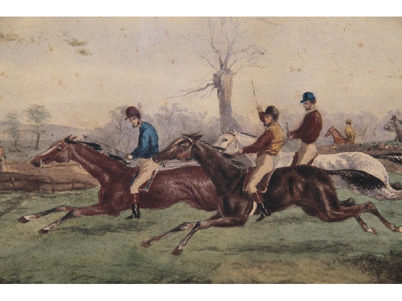 HENRY ALKEN (Britain 1785-1851) Hunt Scene WC (3): HENRY ALKEN (Britain, 1785-1851) Three Watercolor Hunt Scenes. All of the pieces are hinged. In good condition with some light toning. The "Horse and Hounds" is signed H. Aiken the other two are unsig