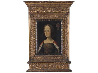 Early Portrait Gabrielle de Bourbon 1460-1516 Painting: BORBONE "Portrait of Gabrielle de Bourbon" Painting. The portrait depicts Gabrielle de la Bourbon (1460-1516). Gabrielle de Bourbon, the daughter of Louis I, Count of Montpensier (1405-1486) and direc