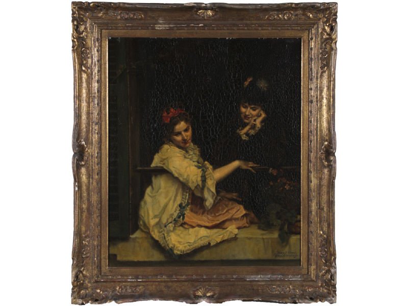 aft. RAIMUNDO de MADRAZO y GARRETA Oil Painting: LILLIAN GINNS aft. RAIMUNDO de MADRAZO y GARRETA. Oil on canvas. The original painting "Girls at a Window" by Raimundo de Madrazo y Garreta (Spanish, Rome 1841-1920 Versailles) was painted in 1875 and