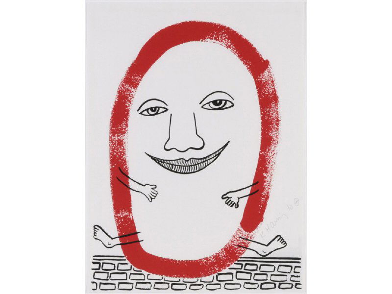 KEITH HARING signed 1990. Silkscreen: KEITH HARING (American, 1958-1990). "The Story of Red and Blue"#5, 1990. Silkscreen 78/90-V. COA on back. Good Condition with no issues to report. Silkscreen 28" x 16". Frame 30 ¼" x 25 ¾". From Ask