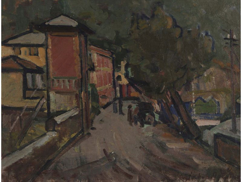 JAKOB GERMAN EXPRESSIONIST LANDSCAPE (Early 20th ): JAKOB GERMAN EXPRESSIONIST LANDSCAPE (Early 20th C). Oil on linen. Signed lower right Jakob with illegible last name. Good condition, light craquelure; a few scattered pin-point size holes and one pen