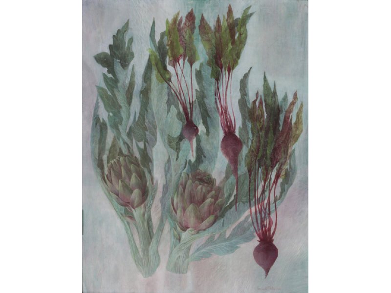 BERNARD PERLIN (American) Watercolor Painting: BERNARD PERLIN (American) "Artichokes and Beets" 1951. Watercolor on board. Signed lower right Bernard Perlin. Painting measures 18" x 14" Frame measures 25" x 20 ½. From "Fine Arts Trader", Nancy Sh