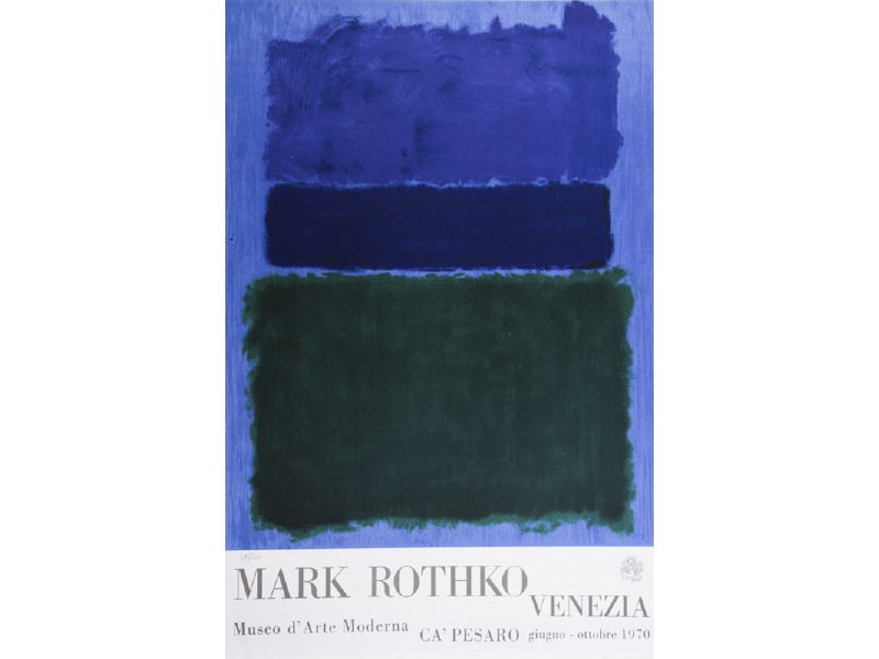 MARK ROTHKO 1970 "Venezia" Poster: MARK ROTHKO Poster. (American, 1903-1970) "VENEZIA Museo d' Arte Moderna CA' PESARIO giugno-ottobre 1970. Not signed. Edition: in pencil # 69/500. Good condition with 2" crease top right corner; 2" cr