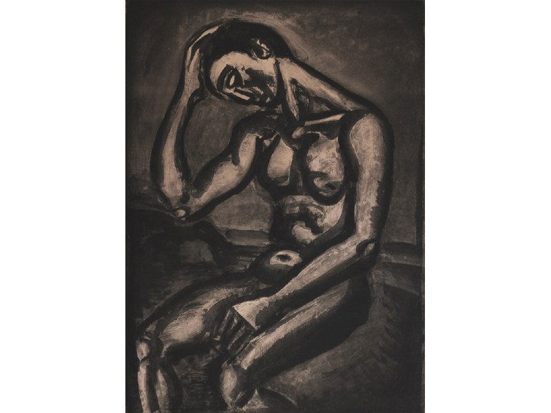 GEORGES ROUAULT (French 1871-1958) Etching: GEORGES ROUAULT (French, 1871-1958) "Solitaire". Etching. Signed and dated in the plate on the bottom. Etching with aquatint and roulette on paper. Title: Solitaire, en cette vie d'embuches et de mali