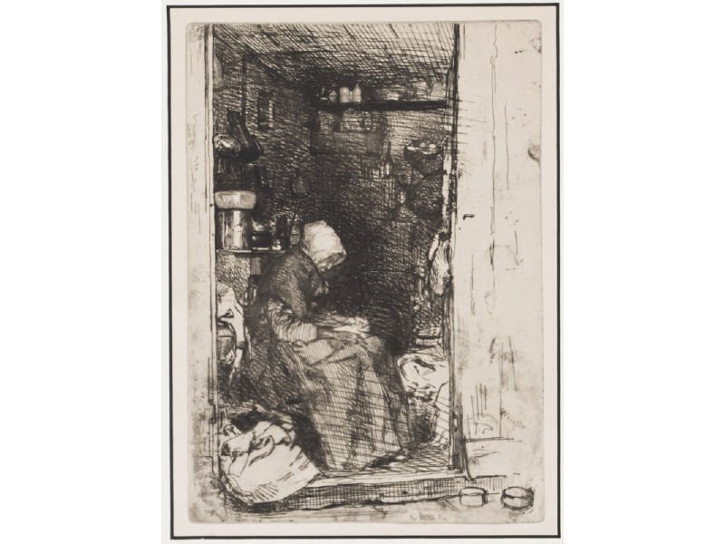 JAMES A. McNEILL WHISTLER Etching: JAMES A. McNEILL WHISTLER "La au Cognac". Etching. Signed in the plate Whistler, lower right. Good condition. Matted and laid down on board. Plate size 8 ¼" x 5 ¾". From AskArt: “Born in Lowell, M